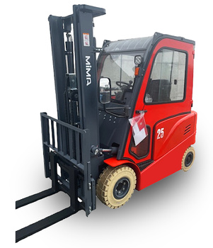 Wózek widłowy elektryczny MIMA MK25 maszt DUPLEX białe opony pojazd kabina